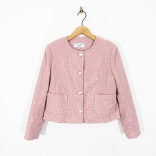 Helene Berman Soft Teddy Sequin Jacket Size 10 NEW with Pearl Button Pink Knit