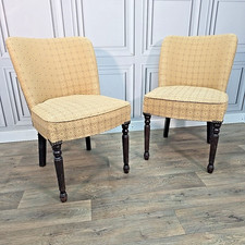Pair 2 Vintage Upholstered Bedroom Chairs – Occasional Victorian Style Seats