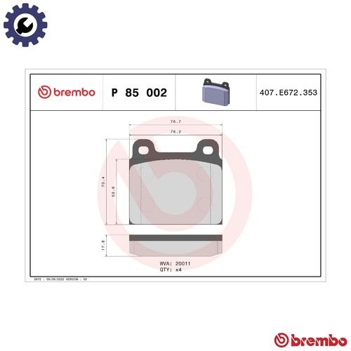 Brake pad set - p, 85