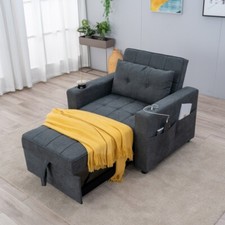 Sofa Bed Single Chair Armchair Sleeper USB Port Cup Holder Chair Chaise Pull Out