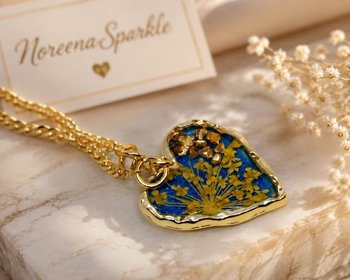 Resin heart necklace dried - resin,