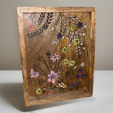 MONSOON Home Wooden Vanity Tray with Floral decor Medium wood colour 