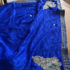 Beautiful Royal Blue Embroidered Saree/5 Metres Dressmaking/Craft Fabric