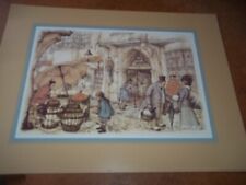 ANTON PIECK vintage Print STREET STALL / SCENE VGC  Colour 12" X 9" unframed