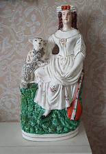 Victorian ceramic flatback of woman musician with lamb - circa 1870
