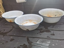 3 Vintage Enamel Bowls White