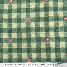 Vintage RECTELLA Printed Cotton Fabric Check Pattern ANTIBES Green 1.5M Squared
