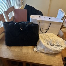 L.K Bennett Large Tote Bag In Black With Faux Fur