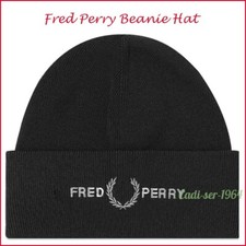 Fred Perry Beanie Hat NAVY with Fred Perry Wreath Men's Beanie Double Thickness