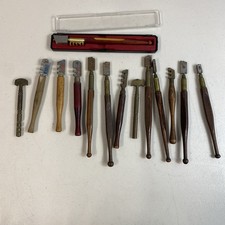 Vintage Glass Cutting Tool Bundle x 14 wooden and brass handles