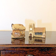 Miniature stoneware studio pottery buildings: church and mill