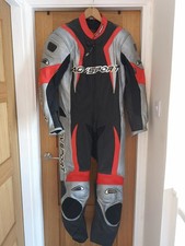 AGV Sport One Piece Leathers 38" Mens Black Red Motorcycle Racing Suit Silver