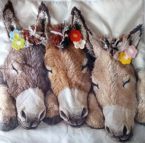 Embroidered donkey and flowers - donkey,