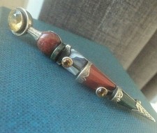 LARGE Victorian Scottish Silver Agate Sgian Dubh / Skean Dhu / Dirk Brooch 1890s