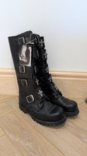 Underground England Black Steel Toe Capped Long Boots Leather Gothic Cross UK 4
