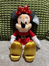 Disney Parks Holiday Christmas 18" Minnie Mouse Plush Gold Shoes With Tags