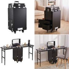 Portable Nail Table Desk Foldable Rolling Manicure Table Cosmetic Makeup Case
