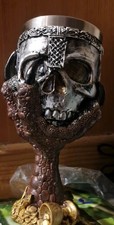 Gothic Fantasy Goblet Dragon Skull Pirate Chalice Glass Cup Collectible Decor