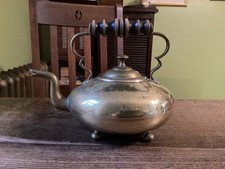 Antique Brass Kettle with Ebonised Wooden Handle c.1880 -bun feet