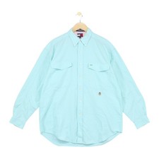 Vintage Tommy Hilfiger Shirt Mens Size L Blue Crest Logo Embroidered 90s Cotton