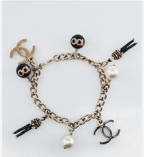 RARE CHANEL  GOLD 100th anniversary CHANEL Vintage Gold Plated 7.5-9″ Charm Brac