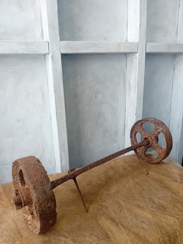 Vintage cast iron wheels axel - vintage,