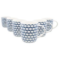 6x 350ml Stoneware Mugs Simply Home Patterned Drinking Coffee Tea Cups Set