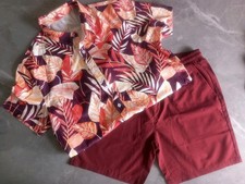 Gents 2 Piece Short Suit. Shirt And Shorts. Burgundy Bottoms Floral Top.
