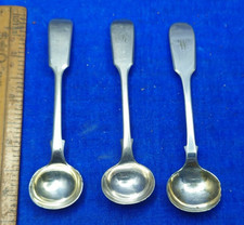 3 x Elkington Mason Co 1853, 1866, 1877, Fiddle Shell Salt spoons Gilt Bowl :468