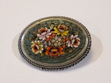 Vintage Italian Micro Mosaic Floral Brooch Marked ITALY Mid Century Retro