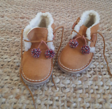 ZARA BABY SHOES BROWN REAL SUEDE LEATHER  SHEEPSKIN BOOTS SIZE 24 - UK 7