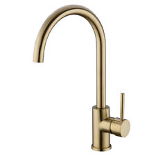 Brass Kitchen Dual Sink Mixer Taps Deck Mounted Swivel Spout Faucet Brushed Gold