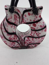 Murano Style Art Glass Handbag Vase Pink Black Swirl Design Ornament