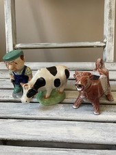 Vintage Ceramic Farmer and Cow (HP) Cruet,/ Shakers Vintage Cow Ceramic Creamer