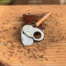 Handmade Damascus Steel Cigar Cutter Razor Sharp With Leather Sheath