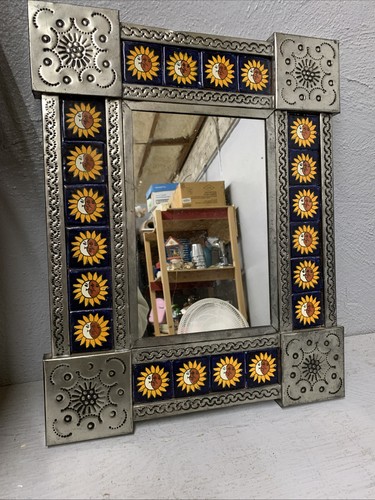 Punched tin mirror talavera - tin,