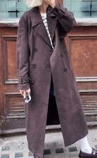 M&S : Double Breasted Longline Suedette Trench Coat : T498030 | ALL SIZES |