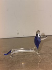 Tiny Miniature Blue Glass Dachshund Dog Pet Blown Glass Figure Glass Ornament
