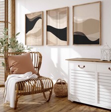Gallery Wall Art Neutral Beige White 3 Set Posters Minimal Modern Abstract Print