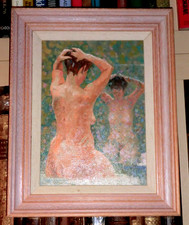Original Frank Allan Wright Oil Painting of a Nude Lady, Naked, Mirror, Framed