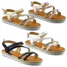 Ladies Womens Low Wedge Heel Ankle Strap Espadrilles Summer Sandals Shoes Size