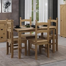 Corona Dining Table & 4 Chair Set, Solid Pine, Antique Wax Solid Wood Seats