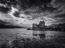 SCOTTISH PHOTO LANDSCAPE EILEAN DONAN CASTLE BW 12X16 INCH ART PRINT HP2556