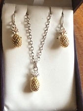 Kit Heath Heritage silver and gold plated pineapple and earrings set in box