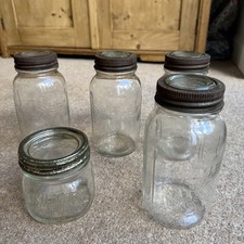Vintage Set Of 5 Kilner Jars With Metal Screw Lids & Glass Stoppers 4 Lg &  1 Sm