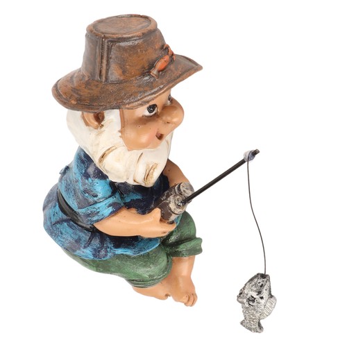 Fishing gnome sitter resin - gnome,