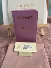 Radley Heritage Dog Outline Leather Passport Holder-Pink RRP £45 dust bag BNWT