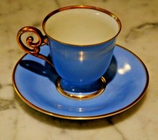 BLUE COFFEE CUP SAUCER GILT PORCELAIN GOLD PT Bavaria 1969