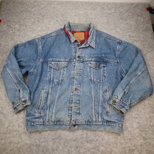 Levi’s Denim Jacket Mens XL Blue Red Lined Sherpa Trucker Made in USA Vintage