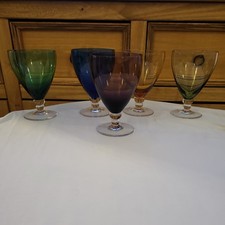 Vintage set of 5 beautiful coloured glass wine goblets 